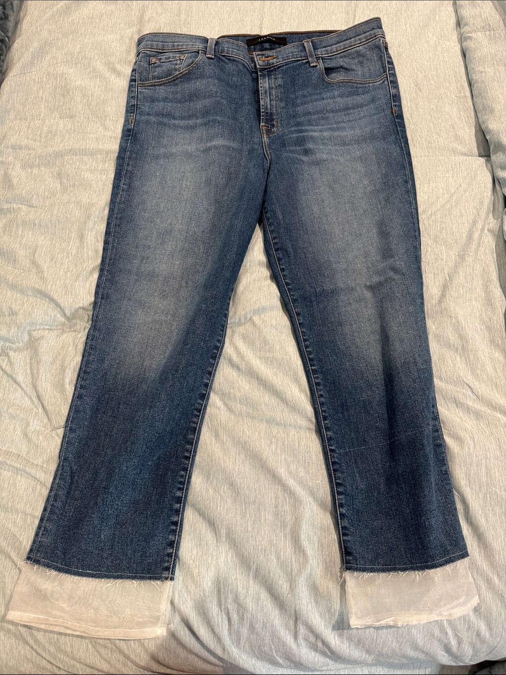 J Brand size 32 Classic Mid Wash Straight Leg Jeans with white mesh detail
